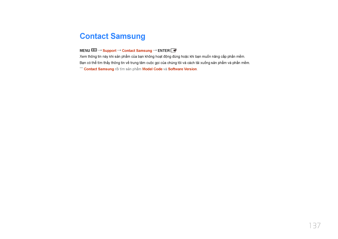 Samsung LH55UDDPLBB/XY, LH55UDDPLBB/XT manual 137, Menu m Support Contact Samsung Enter 