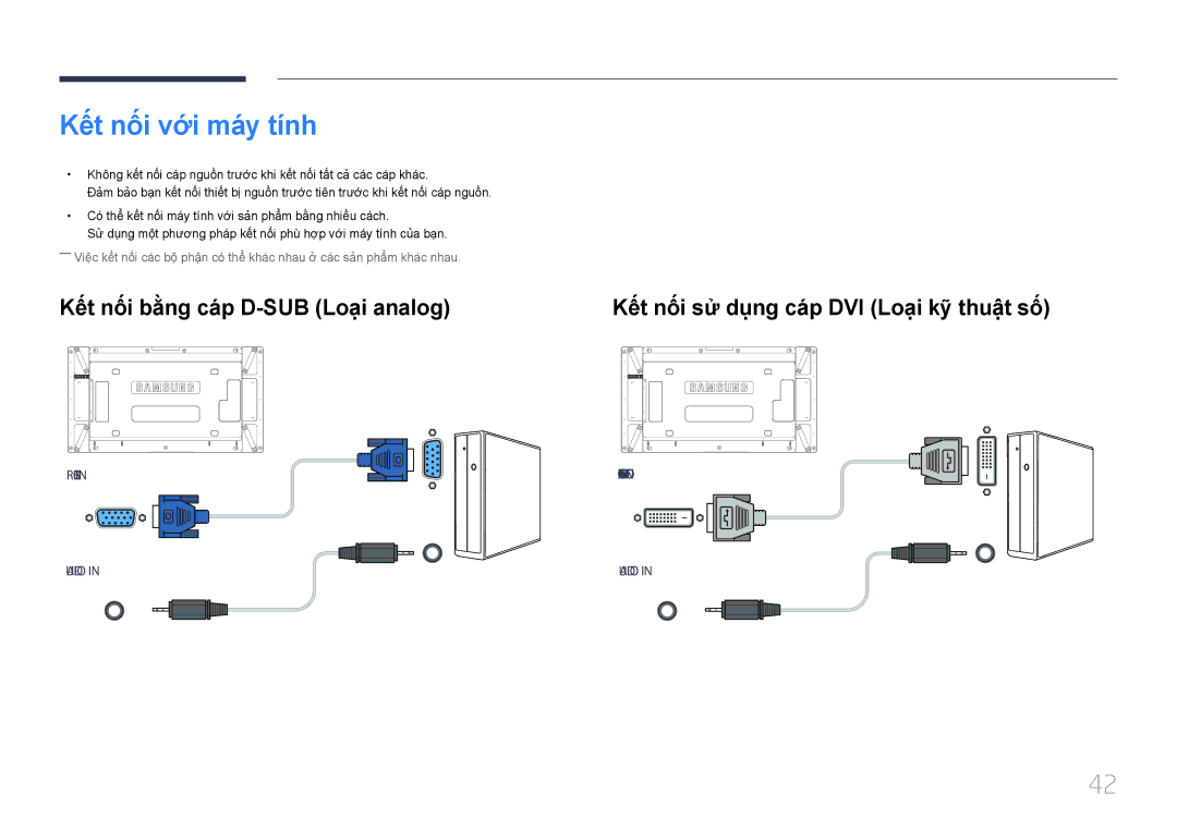 Samsung LH55UDDPLBB/XT, LH55UDDPLBB/XY manual Kêt nôi vơi máy tính, Kêt nôi bằng cáp D-SUB Loại analog 