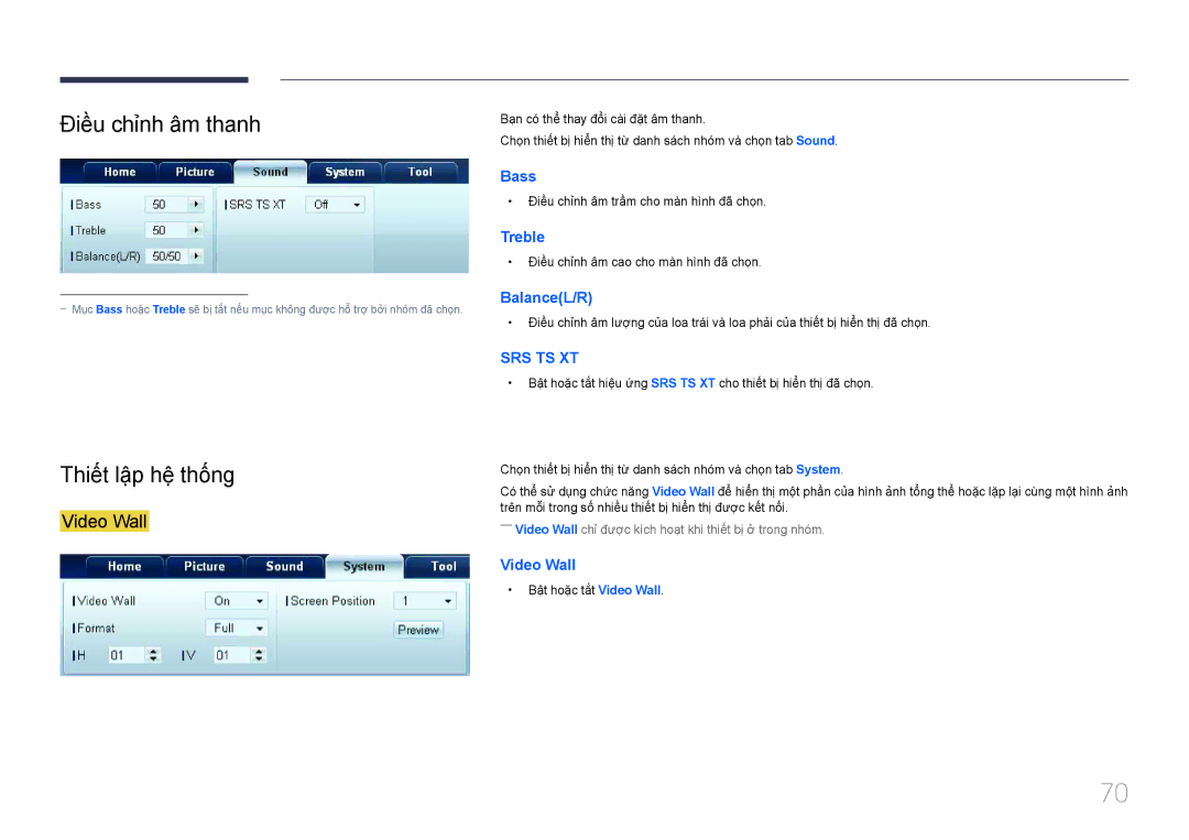 Samsung LH55UDDPLBB/XT, LH55UDDPLBB/XY manual Điêu chỉnh âm thanh, Thiết lâp hê thông 