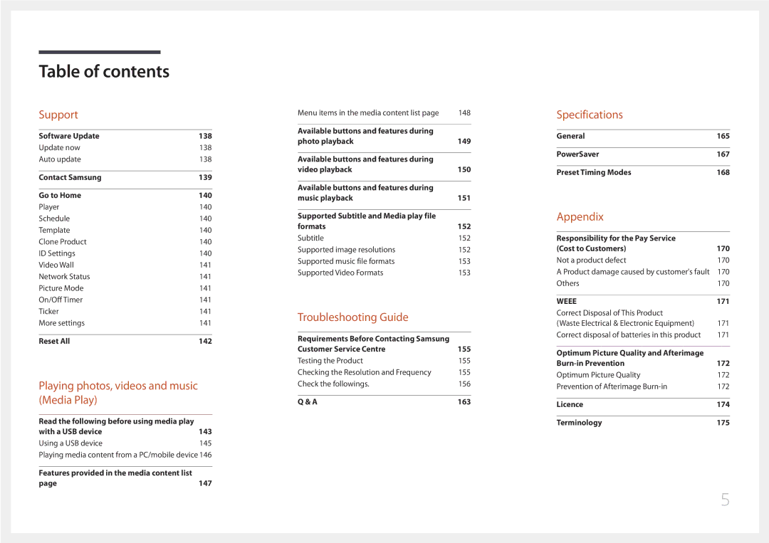 Samsung LH46UDEPLBB/EN, LH55UDEPLBB/EN, LH46UDEPLBB/NG, LH55UDEPLBB/NG manual Specifications 