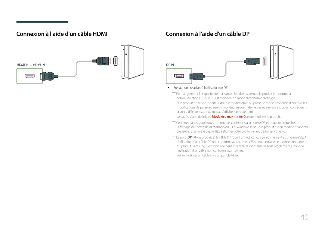 Samsung LH55UDEPLBB/EN, LH46UDEPLBB/EN manual Connexion à laide dun câble Hdmi, Connexion à laide dun câble DP 