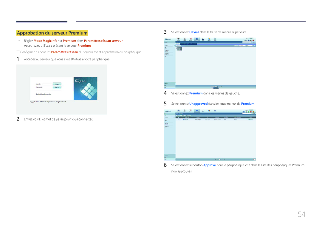 Samsung LH55UDEPLBB/EN, LH46UDEPLBB/EN manual Approbation du serveur Premium 