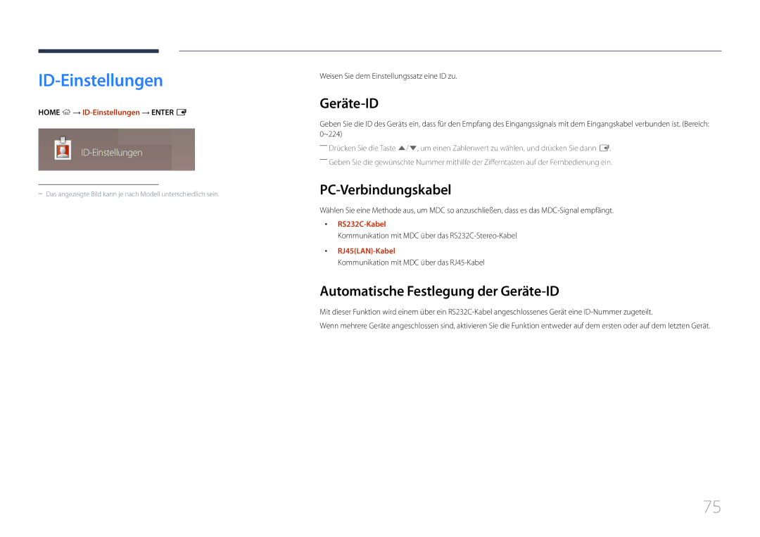 Samsung LH46UDEPLBB/EN, LH55UDEPLBB/EN ID-Einstellungen, PC-Verbindungskabel, Automatische Festlegung der Geräte-ID 