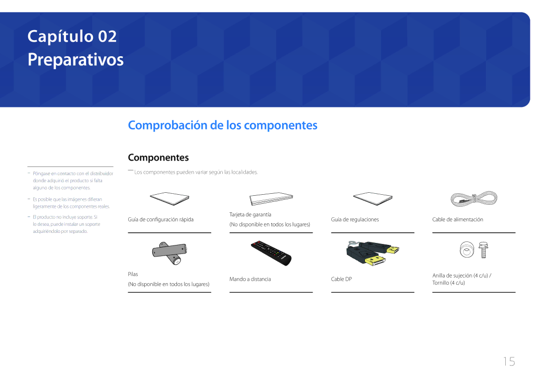 Samsung LH46UDEPLBB/EN, LH55UDEPLBB/EN manual Preparativos, Comprobación de los componentes, Componentes 