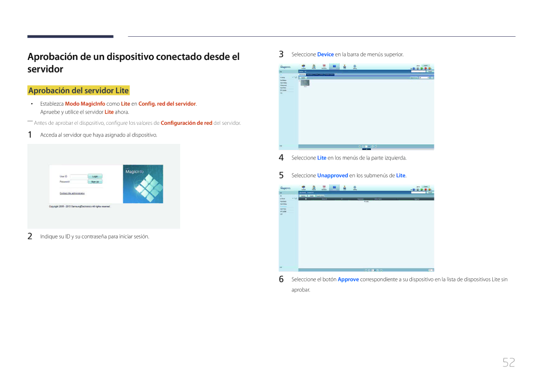 Samsung LH55UDEPLBB/EN manual Aprobación de un dispositivo conectado desde el servidor, Aprobación del servidor Lite 