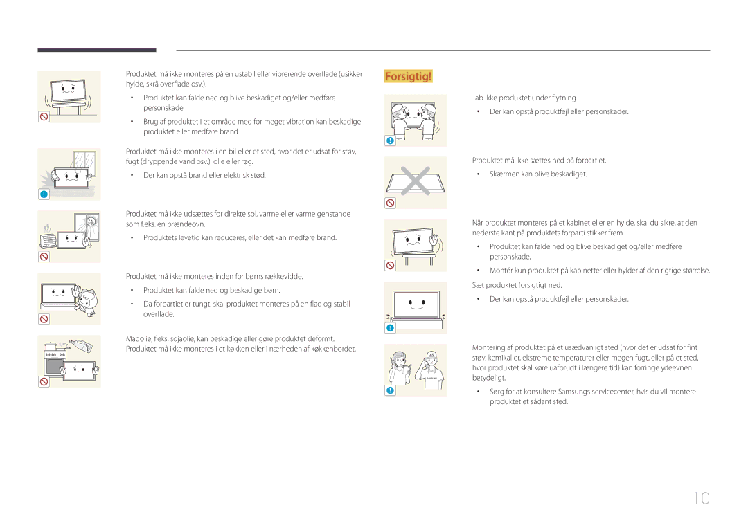 Samsung LH55UDEPLBB/EN manual Produktet eller medføre brand 