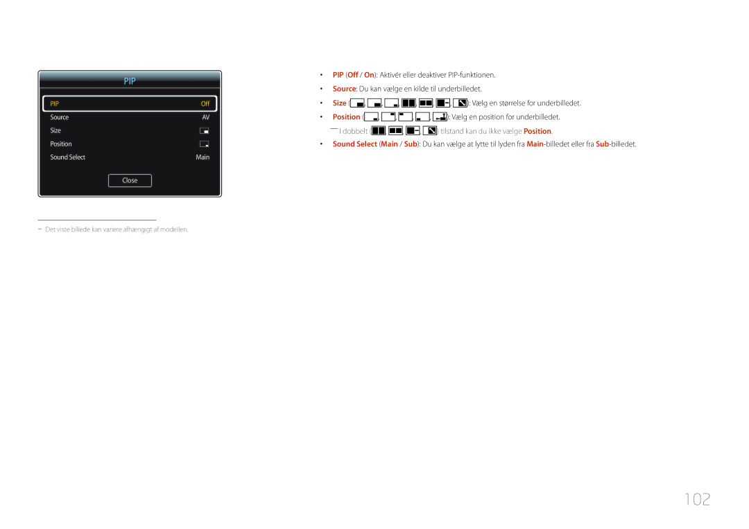 Samsung LH55UDEPLBB/EN manual 102, Pip 