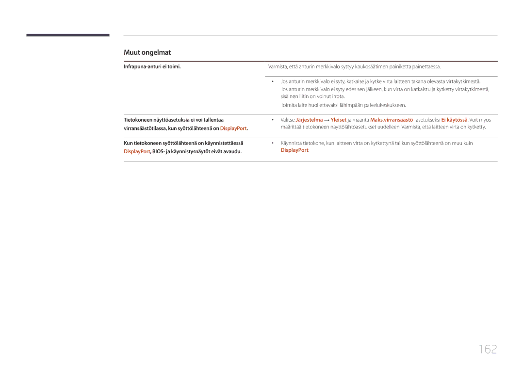 Samsung LH55UDEPLBB/EN manual 162, Infrapuna-anturi ei toimi 