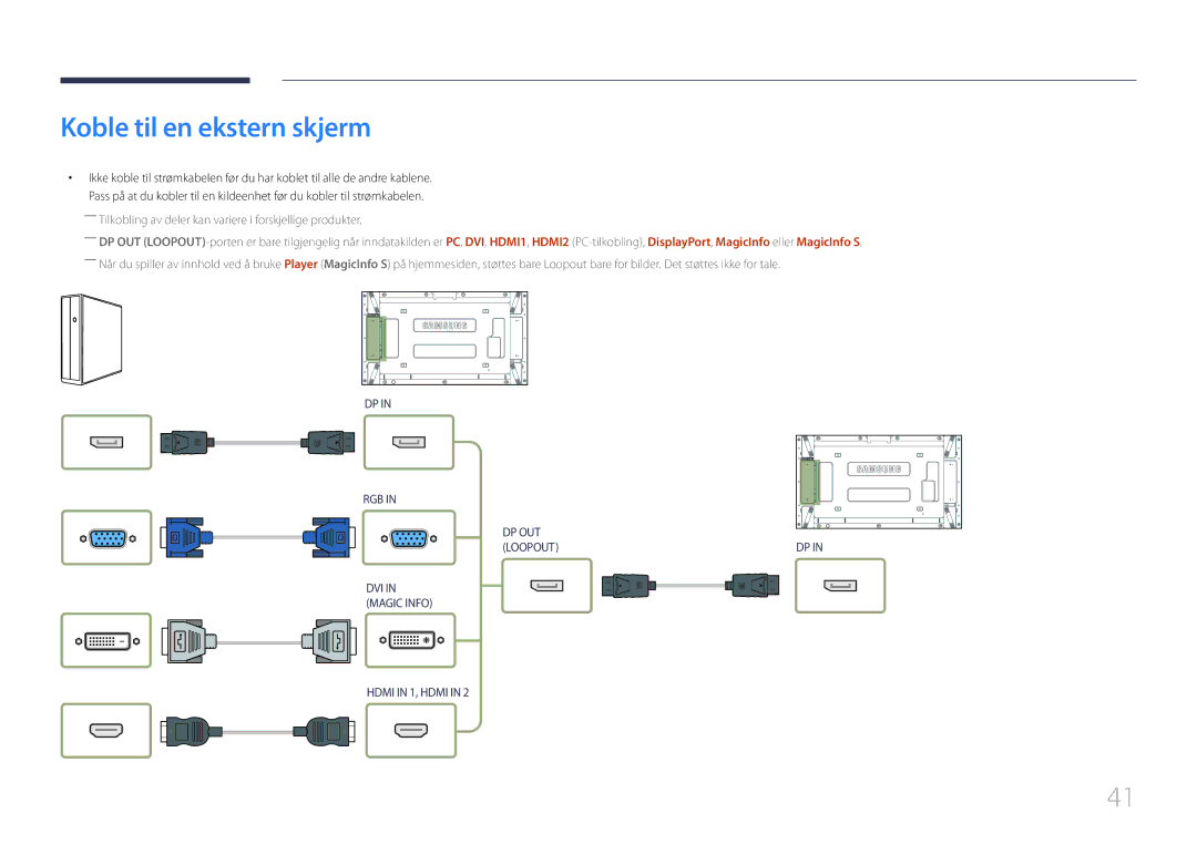 Samsung LH55UDEPLBB/EN manual Koble til en ekstern skjerm 