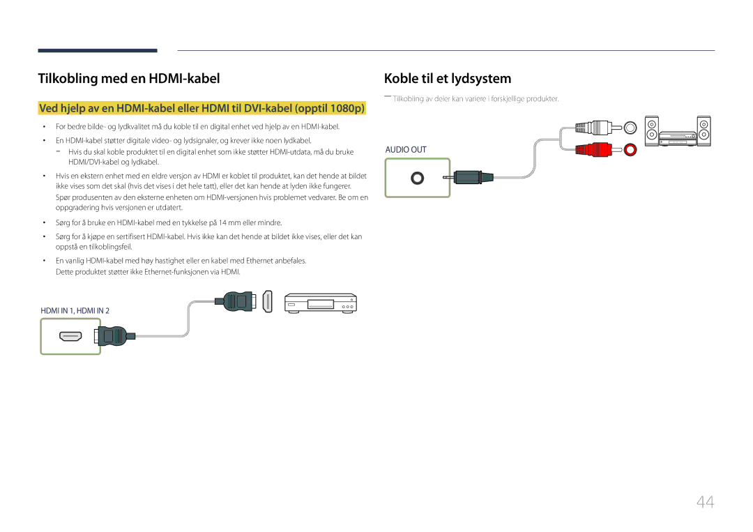 Samsung LH55UDEPLBB/EN manual Tilkobling med en HDMI-kabel, Koble til et lydsystem 