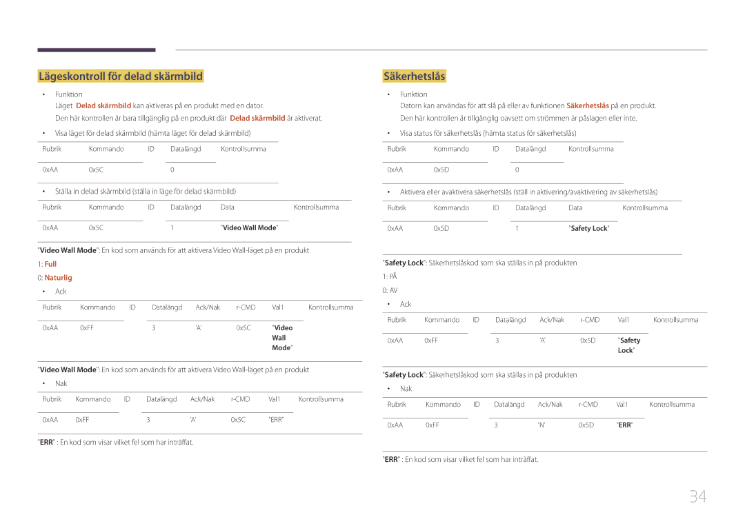 Samsung LH55UDEPLBB/EN manual Lägeskontroll för delad skärmbild, Säkerhetslås, Full Naturlig 