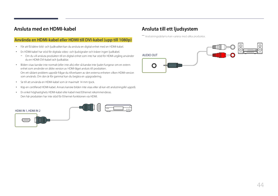 Samsung LH55UDEPLBB/EN manual Ansluta med en HDMI-kabel, Ansluta till ett ljudsystem 