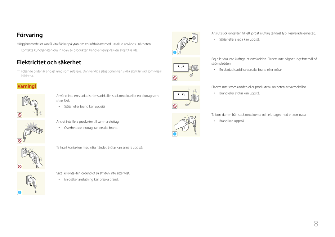 Samsung LH55UDEPLBB/EN manual Förvaring, Elektricitet och säkerhet 