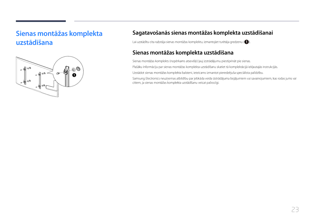 Samsung LH55UDEPLBB/EN manual Sienas montāžas komplekta uzstādīšana, Sagatavošanās sienas montāžas komplekta uzstādīšanai 