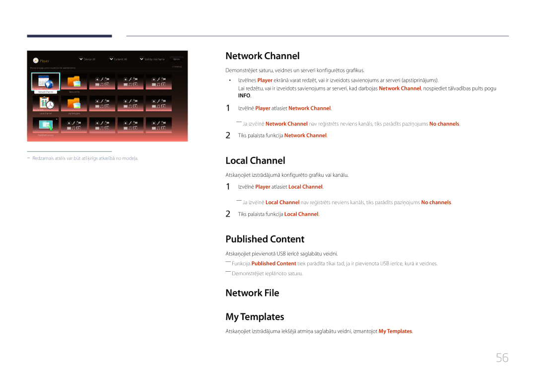 Samsung LH55UDEPLBB/EN manual Network Channel, Local Channel, Published Content, Network File My Templates 