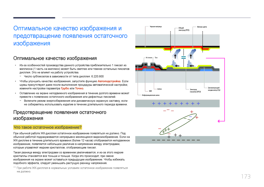 Samsung LH55UDEPLBB/EN manual 173, Оптимальное качество изображения, Предотвращение появления остаточного изображения 