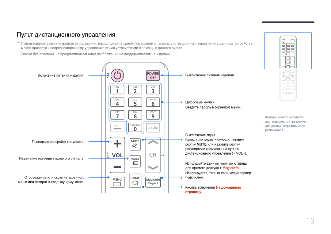 Samsung LH55UDEPLBB/EN manual Пульт дистанционного управления, Vol 