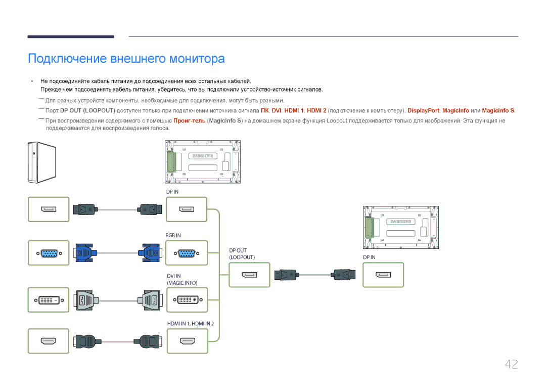 Samsung LH55UDEPLBB/EN manual Подключение внешнего монитора 