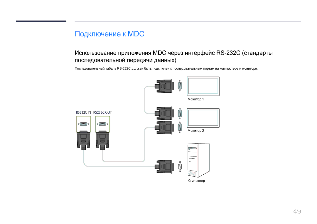 Samsung LH55UDEPLBB/EN manual Подключение к MDC, Монитор Компьютер 