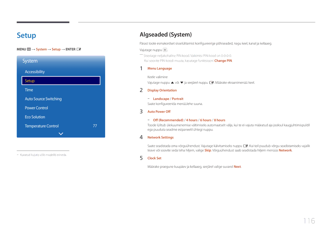 Samsung LH55UDEPLBB/EN manual Setup, 116, Algseaded System, Accessibility 