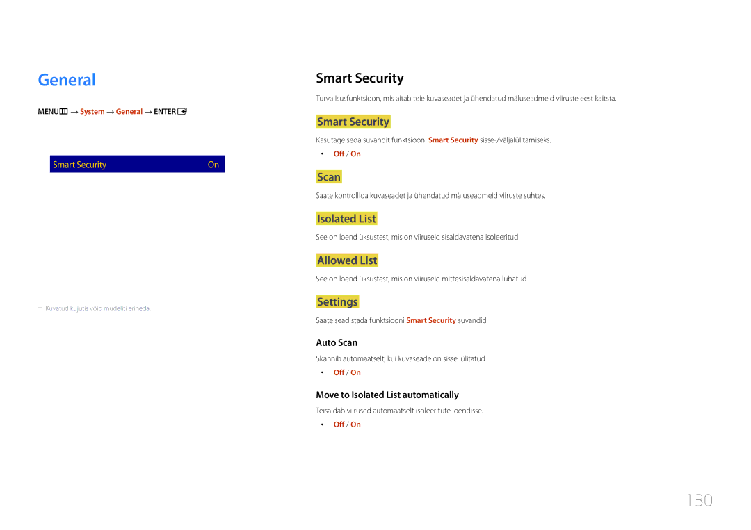 Samsung LH55UDEPLBB/EN manual General, 130, Smart Security 