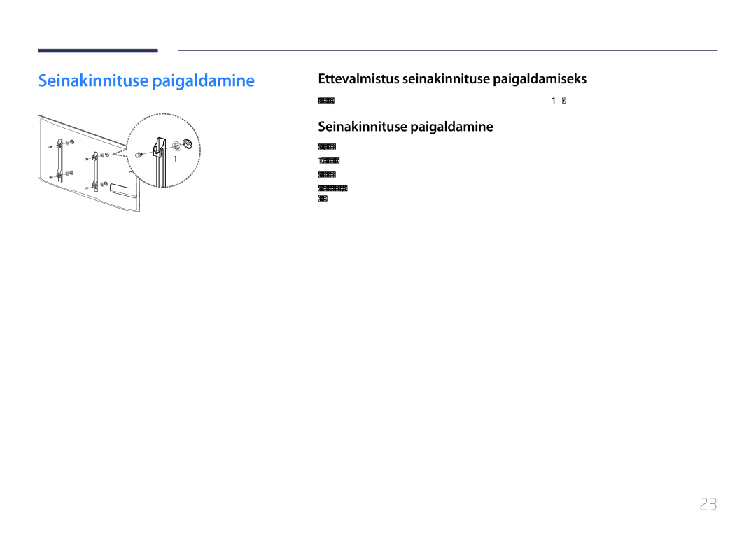 Samsung LH55UDEPLBB/EN manual Seinakinnituse paigaldamine, Ettevalmistus seinakinnituse paigaldamiseks 