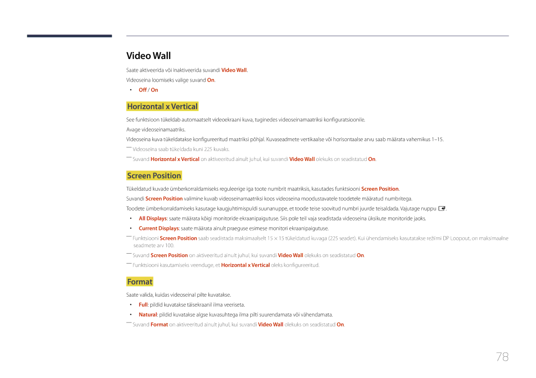 Samsung LH55UDEPLBB/EN manual Video Wall, Horizontal x Vertical, Screen Position, Format, Off / On 