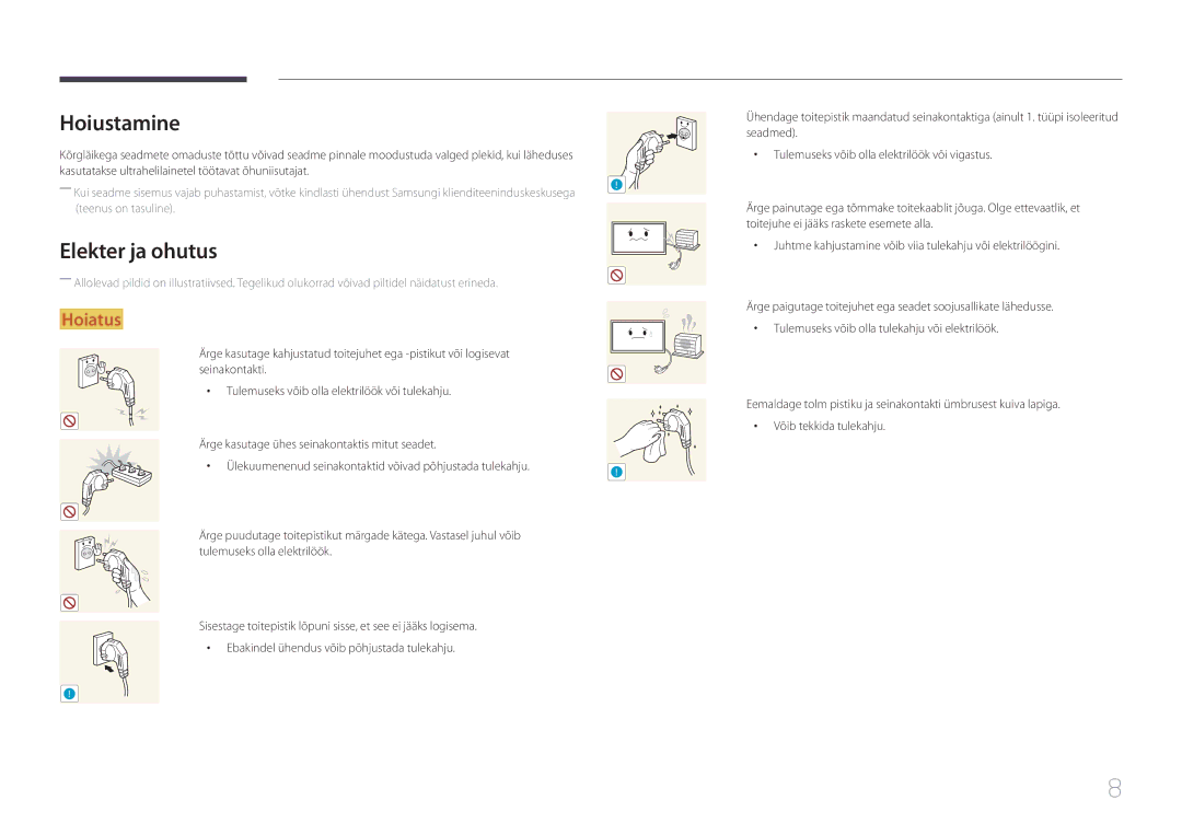 Samsung LH55UDEPLBB/EN manual Hoiustamine, Elekter ja ohutus 