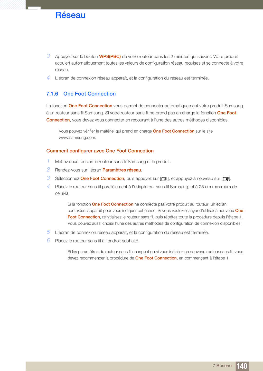 Samsung LH55UEAPLGC/EN, LH46MEPLGC/EN, LH46UEPLGC/EN, LH55UEPLGC/EN manual Comment configurer avec One Foot Connection 