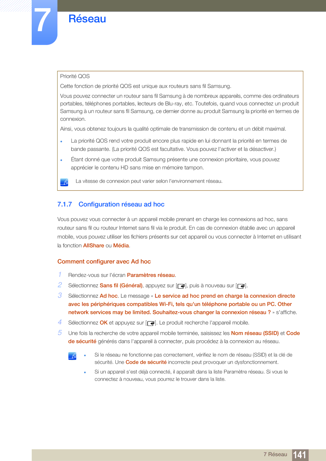 Samsung LH46MEPLGC/EN, LH55UEAPLGC/EN, LH46UEPLGC/EN manual Configuration réseau ad hoc, Comment configurer avec Ad hoc 