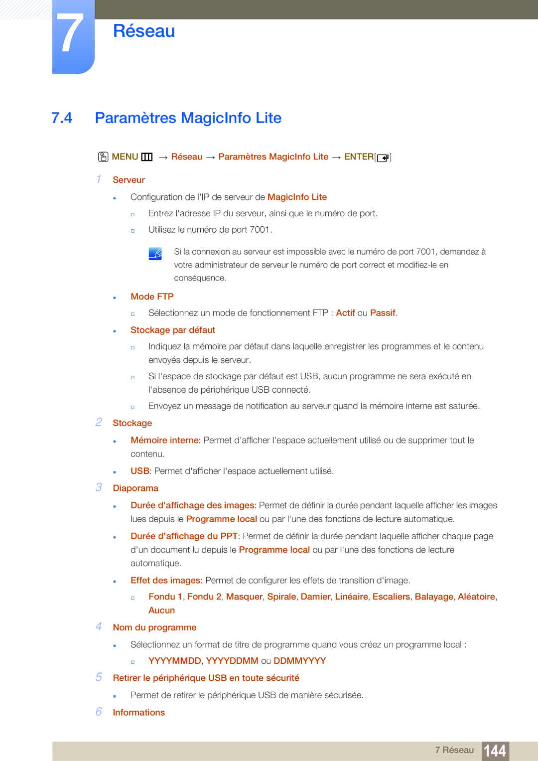 Samsung LH40MEPLGC/EN, LH55UEAPLGC/EN, LH46MEPLGC/EN, LH46UEPLGC/EN, LH55UEPLGC/EN, LH46UEAPLGC/EN Paramètres MagicInfo Lite 