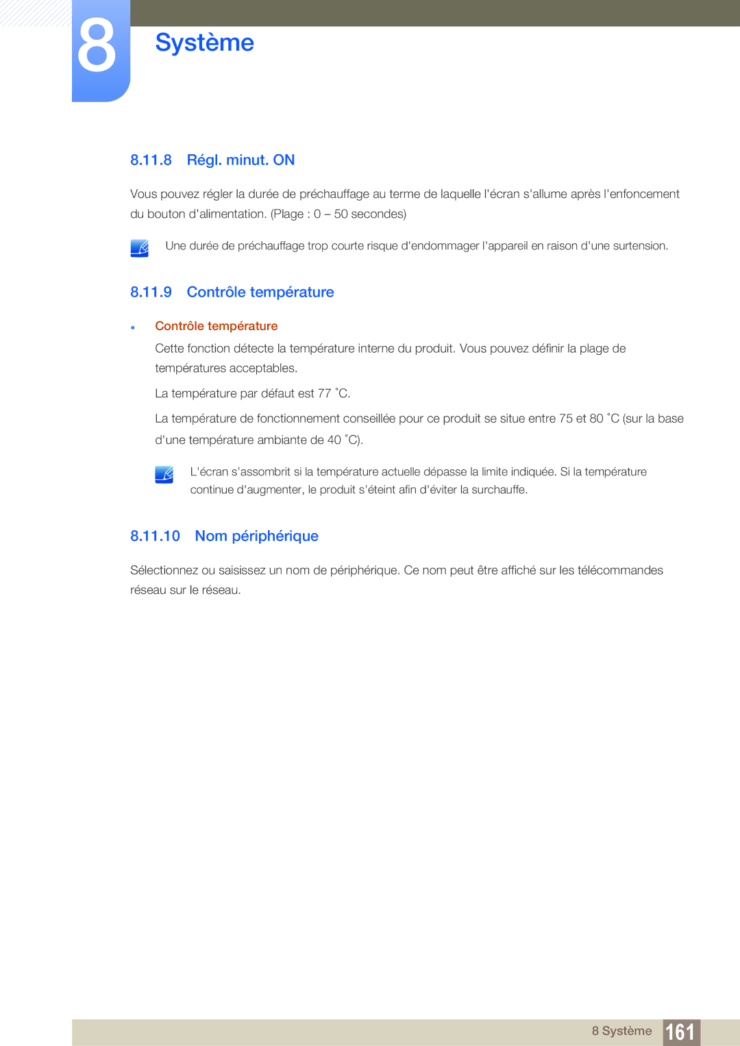 Samsung LH46MEPLGC/EN, LH55UEAPLGC/EN, LH46UEPLGC/EN 11.8 Régl. minut. on, Nom périphérique,  Contrôle température 