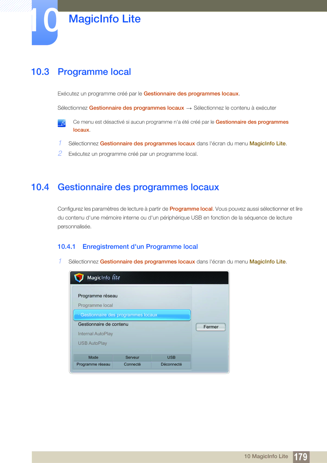 Samsung LH46DEAPLBC/EN, LH55UEAPLGC/EN Gestionnaire des programmes locaux, Enregistrement dun Programme local, Locaux 