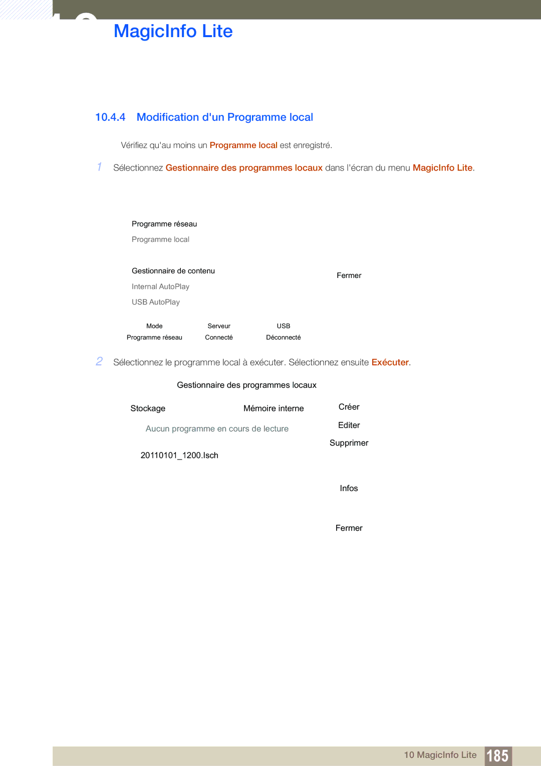 Samsung LH46UEAPLGC/EN, LH55UEAPLGC/EN, LH46MEPLGC/EN, LH46UEPLGC/EN, LH55UEPLGC/EN, LH40MEPLGC/EN, LH55MEPLGC/EN manual Exécuter 