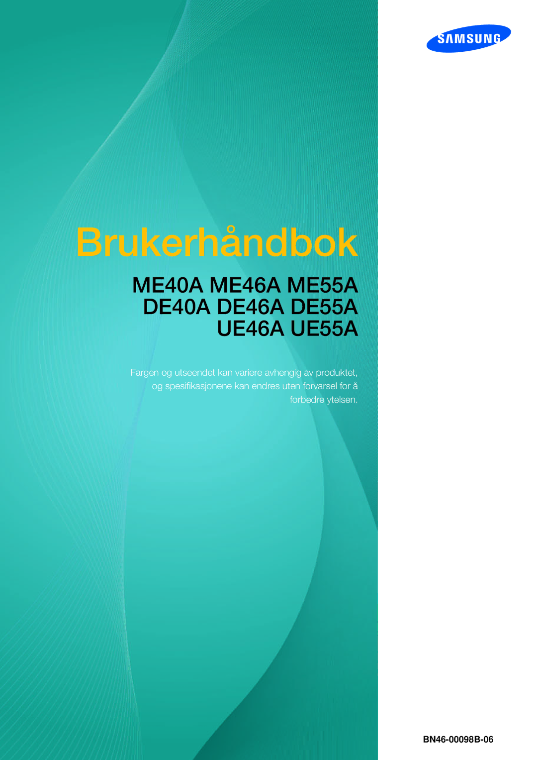 Samsung LH46MEPLGC/EN, LH55UEAPLGC/EN, LH46UEPLGC/EN, LH55UEPLGC/EN, LH40MEPLGC/EN, LH46UEAPLGC/EN manual Brukerhåndbok 