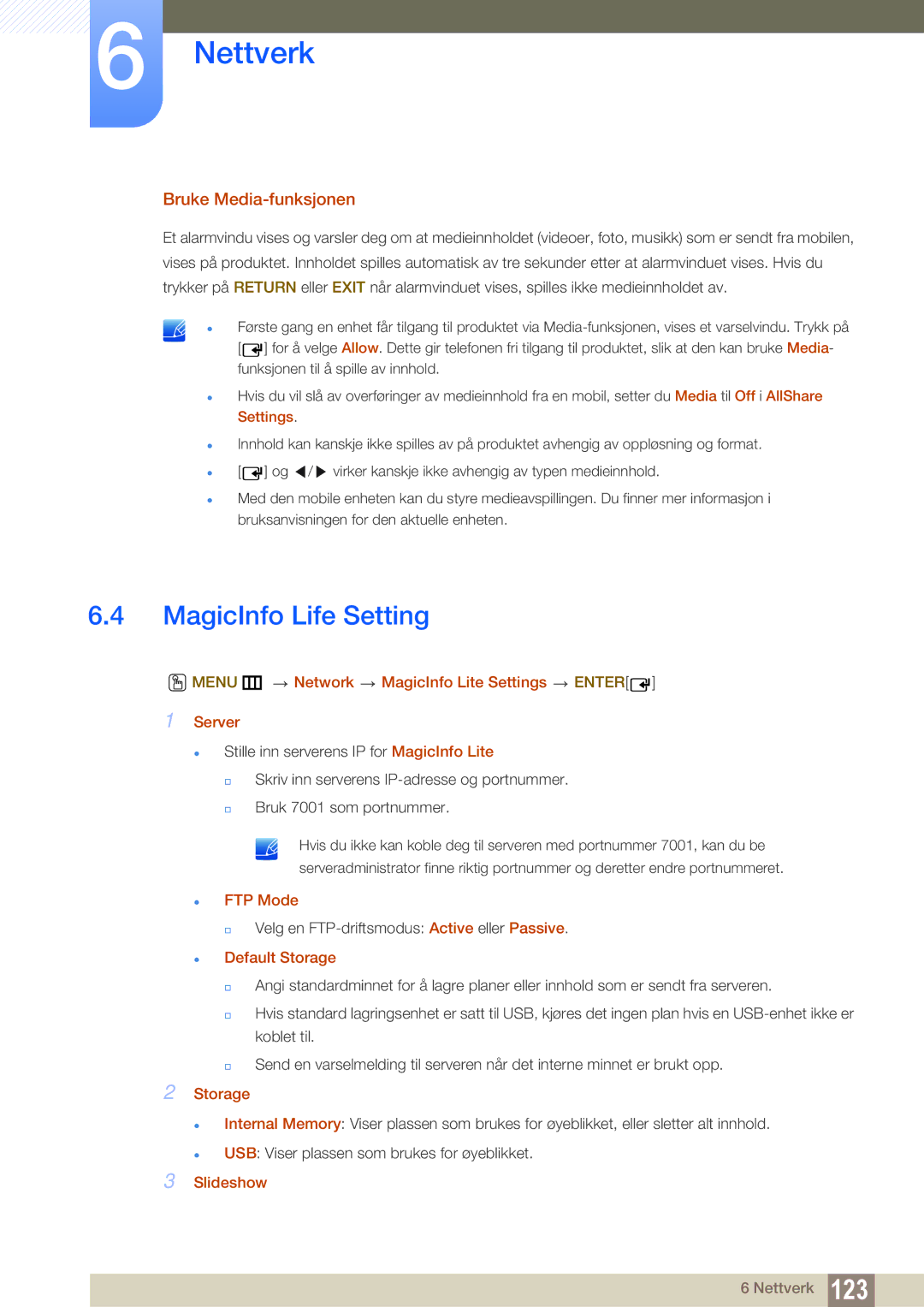 Samsung LH55UEPLGC/EN, LH55UEAPLGC/EN, LH46MEPLGC/EN, LH46UEPLGC/EN manual MagicInfo Life Setting, Bruke Media-funksjonen 