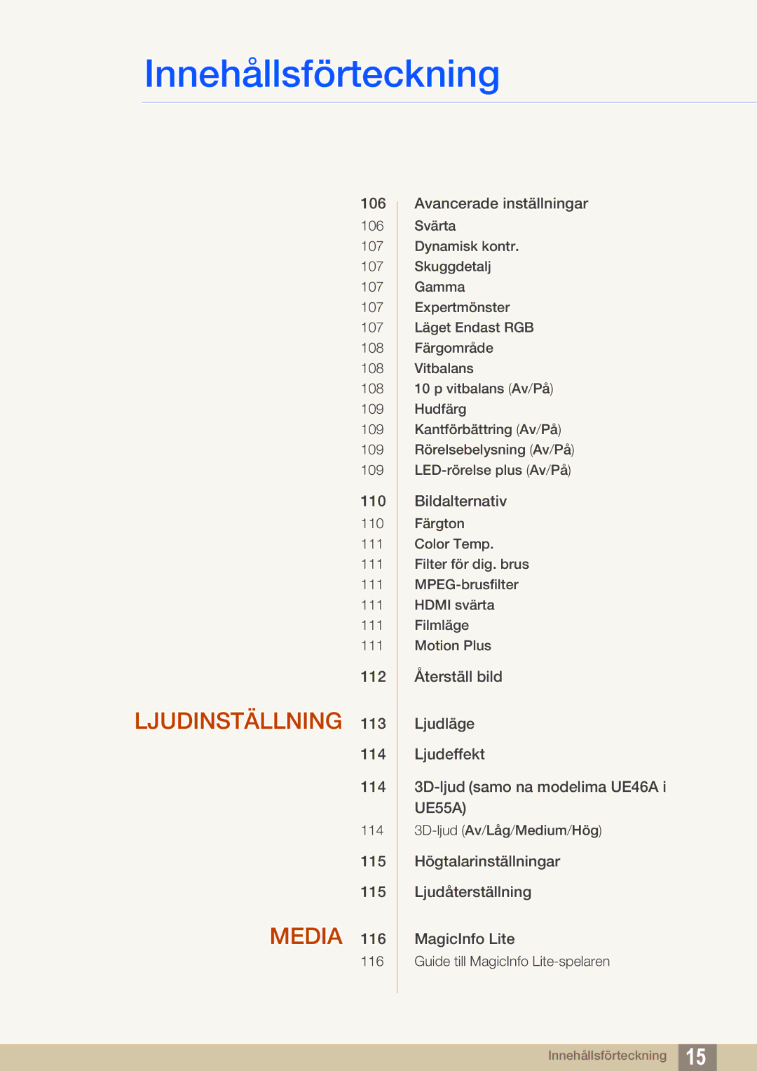 Samsung LH46UEAPLGC/EN, LH55UEAPLGC/EN, LH46MEPLGC/EN, LH46UEPLGC/EN, LH55UEPLGC/EN, LH40MEPLGC/EN manual Ljudinställning 