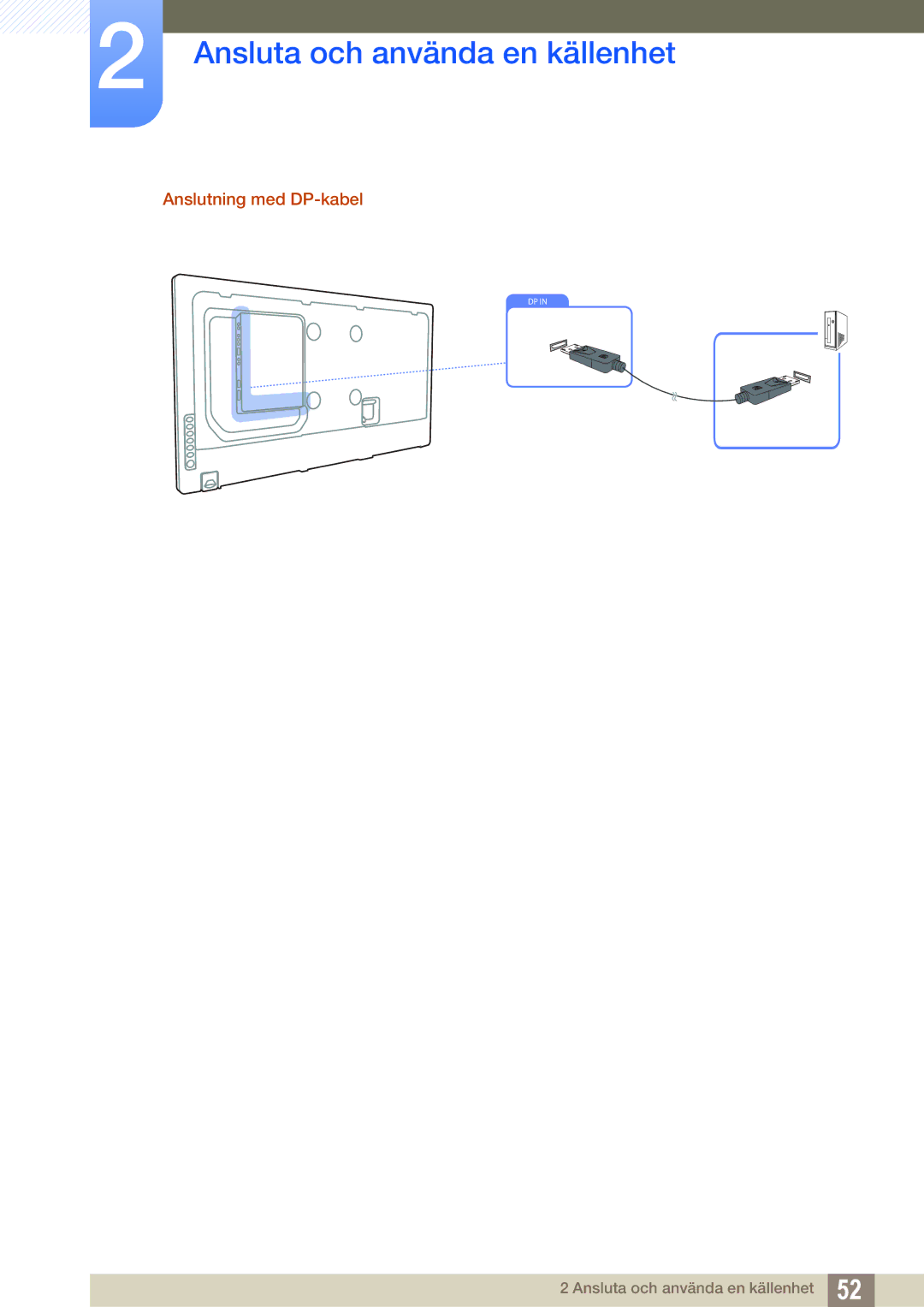 Samsung LH46UEPLGC/EN, LH55UEAPLGC/EN, LH46MEPLGC/EN, LH55UEPLGC/EN, LH40MEPLGC/EN, LH46UEAPLGC/EN Anslutning med DP-kabel 