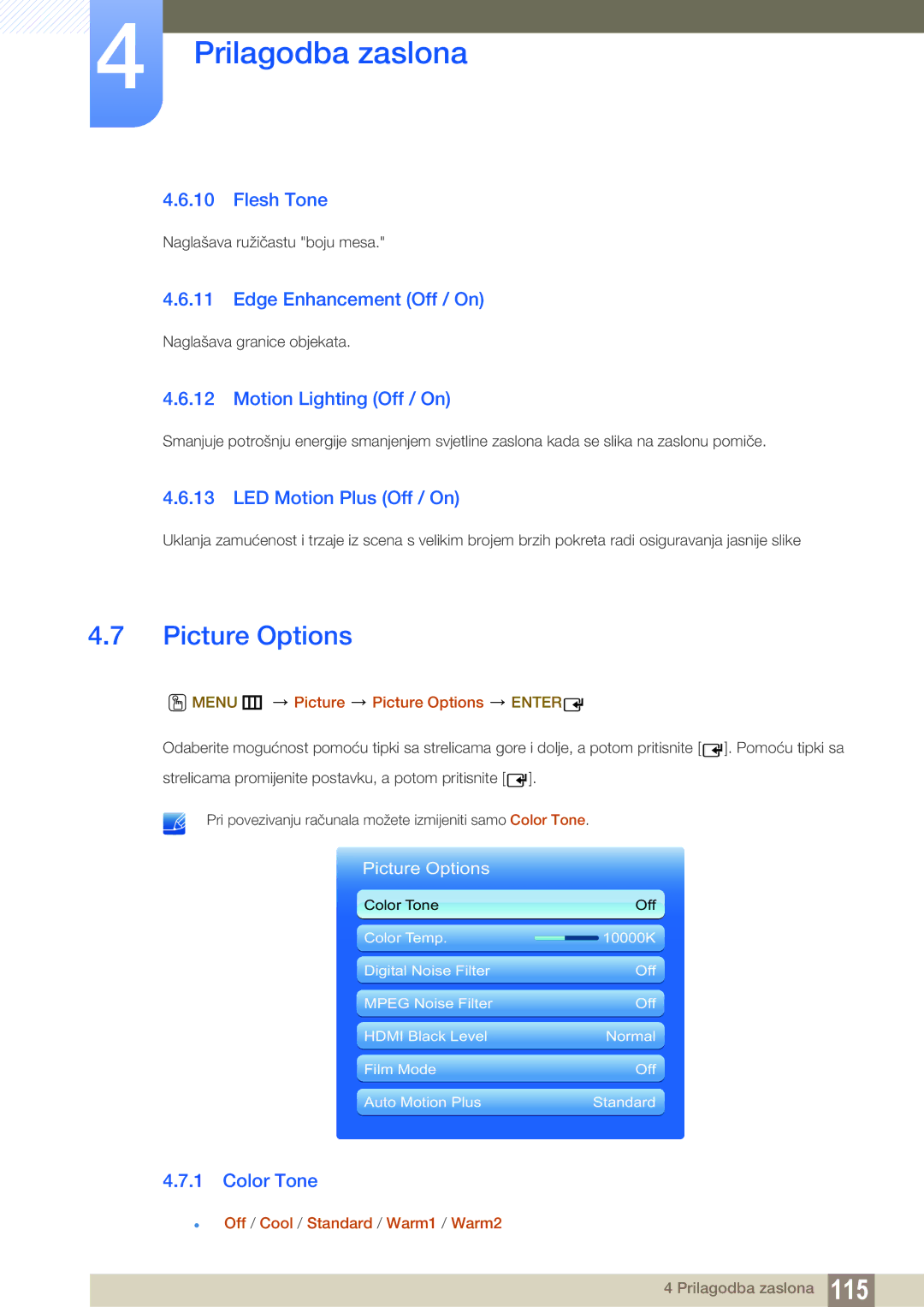 Samsung LH46UEAPLGC/EN, LH55UEAPLGC/EN, LH46UEPLGC/EN, LH55MEBPLGC/EN, LH46MEBPLGC/EN, LH40MEBPLGC/EN manual Picture Options 