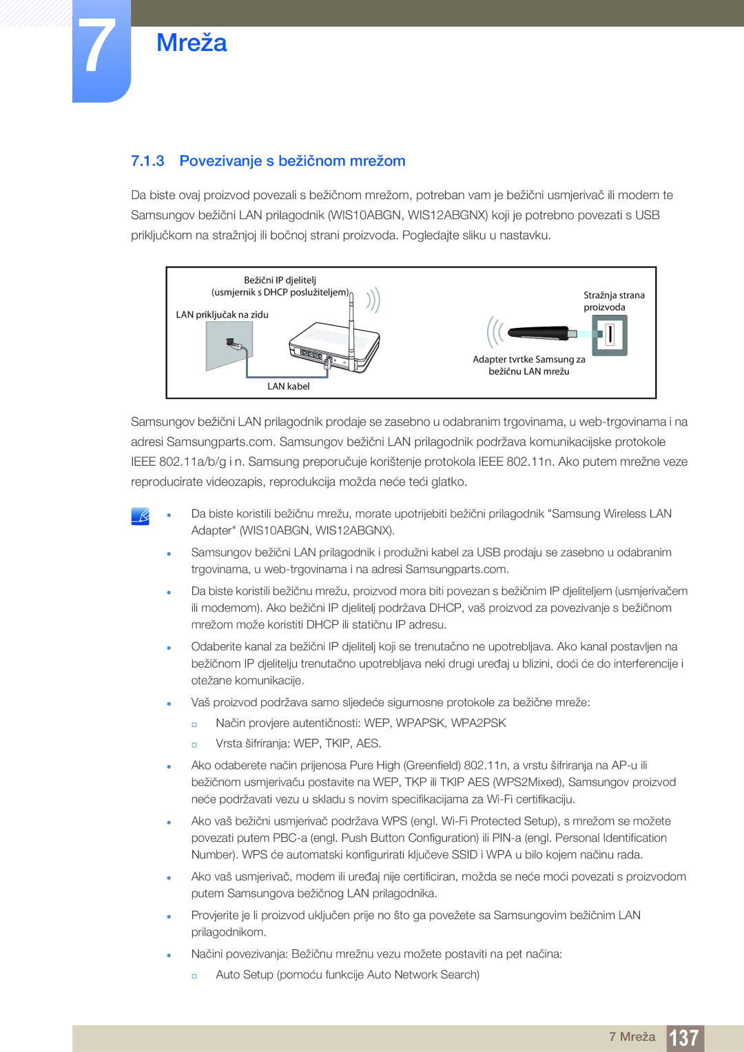 Samsung LH46MEBPLGC/EN, LH55UEAPLGC/EN, LH46UEPLGC/EN, LH55MEBPLGC/EN, LH46UEAPLGC/EN manual Povezivanje s bežičnom mrežom 