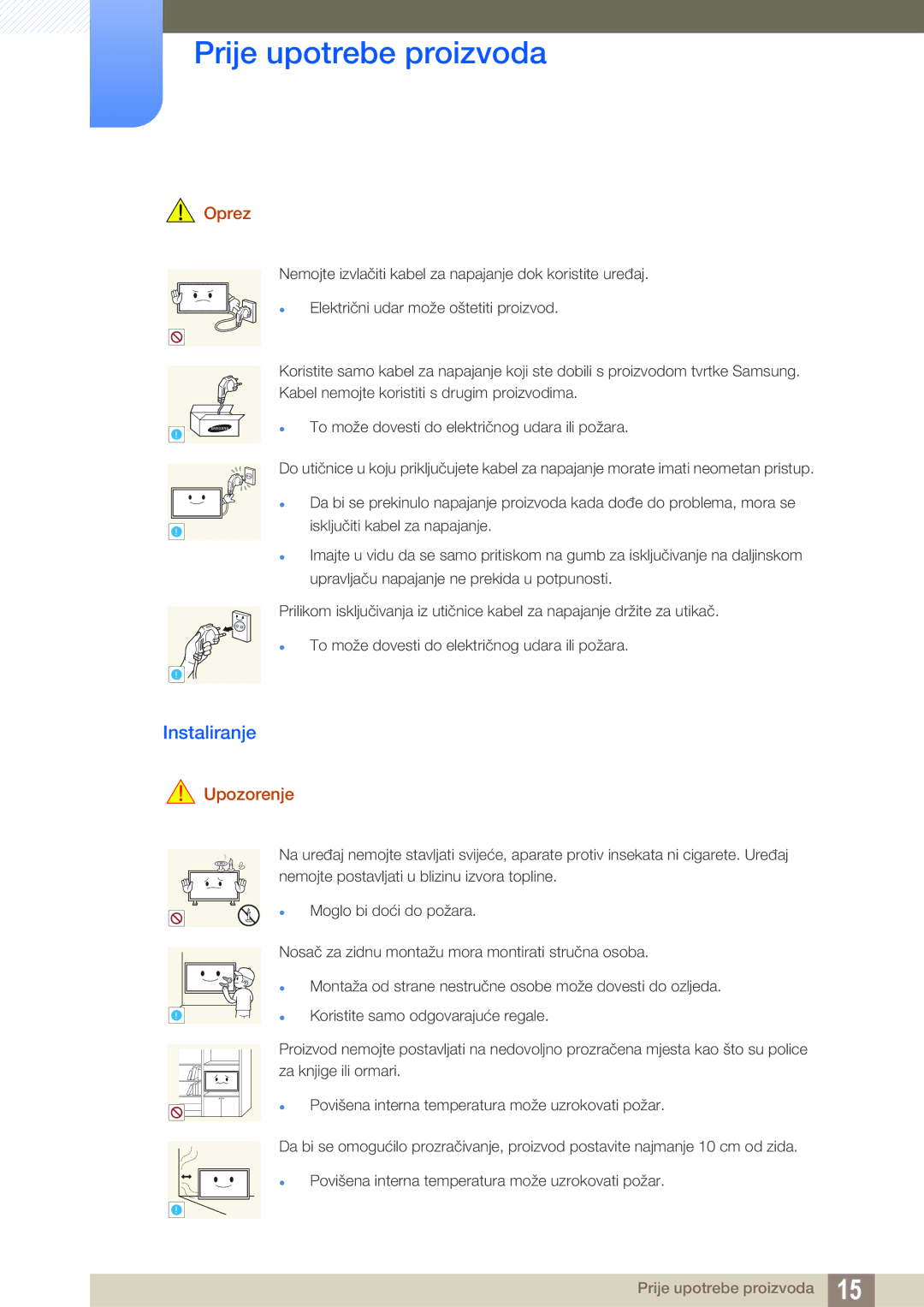 Samsung LH46UEPLGC/EN, LH55UEAPLGC/EN, LH55MEBPLGC/EN, LH46UEAPLGC/EN, LH46MEBPLGC/EN, LH40MEBPLGC/EN manual Instaliranje, Oprez 