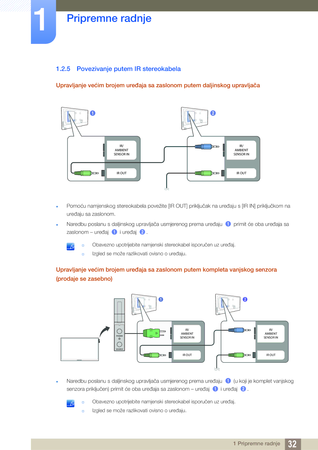 Samsung LH46MEBPLGC/EN, LH55UEAPLGC/EN, LH46UEPLGC/EN, LH55MEBPLGC/EN, LH46UEAPLGC/EN manual Povezivanje putem IR stereokabela 