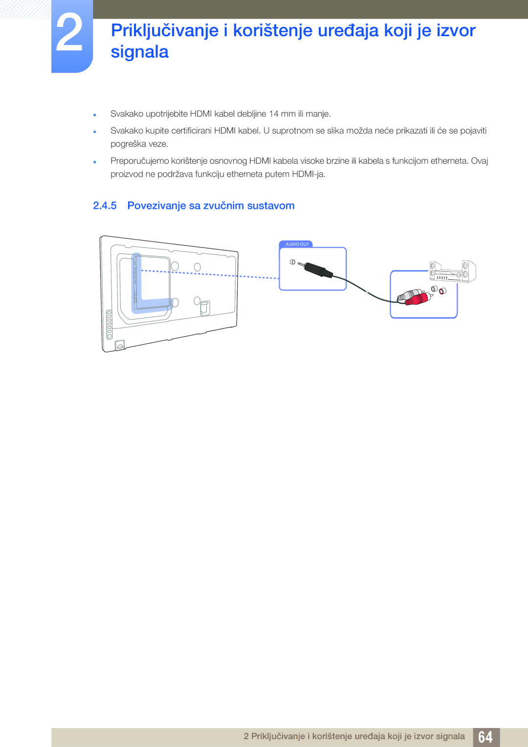 Samsung LH46UEPLGC/EN, LH55UEAPLGC/EN, LH55MEBPLGC/EN, LH46UEAPLGC/EN, LH46MEBPLGC/EN manual Povezivanje sa zvučnim sustavom 