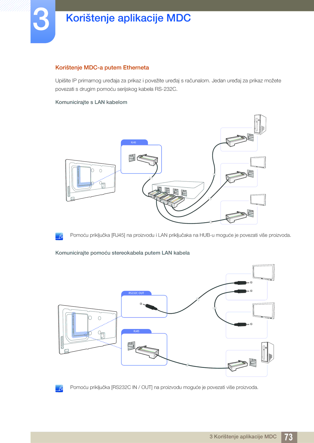 Samsung LH46UEAPLGC/EN, LH55UEAPLGC/EN, LH46UEPLGC/EN manual Korištenje MDC-a putem Etherneta, Komunicirajte s LAN kabelom 
