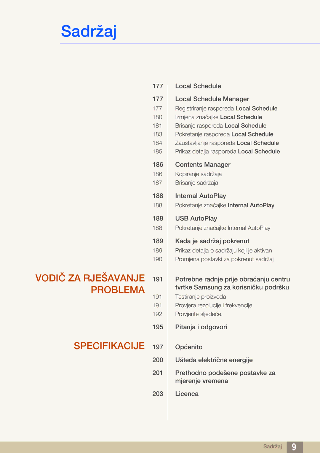 Samsung LH55MEBPLGC/EN, LH55UEAPLGC/EN, LH46UEPLGC/EN, LH46UEAPLGC/EN, LH46MEBPLGC/EN manual Vodič ZA Rješavanje 191 Problema 