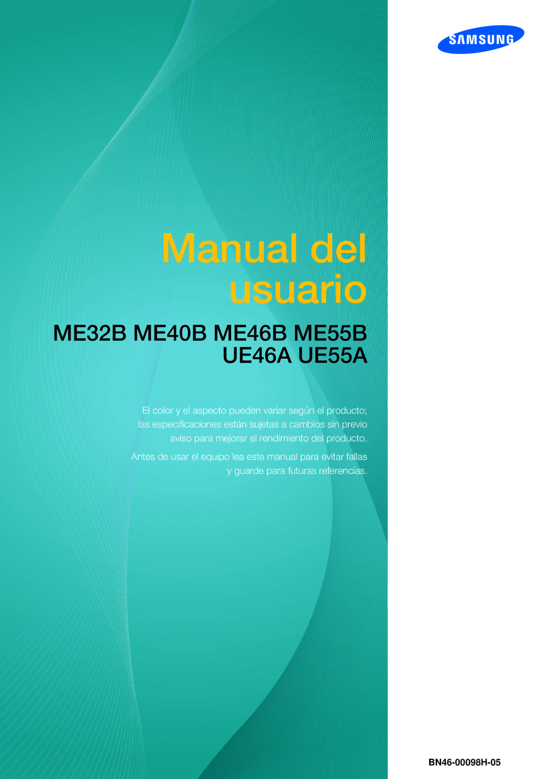 Samsung LH46UEPLGC/EN, LH55UEAPLGC/EN, LH55MEBPLGC/EN, LH55UEPLGC/EN, LH46UEAPLGC/EN, LH46MEBPLGC/EN manual Manual del usuario 