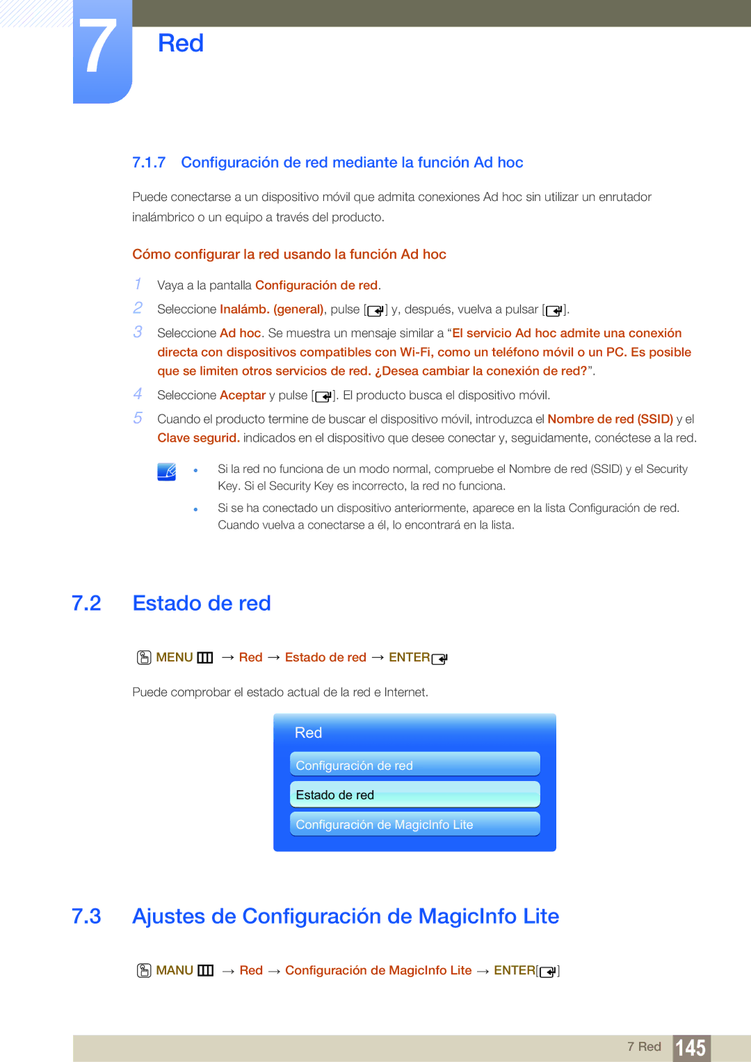 Samsung LH46UEPLGC/EN, LH55UEAPLGC/EN, LH55MEBPLGC/EN manual Estado de red, Ajustes de Configuración de MagicInfo Lite 