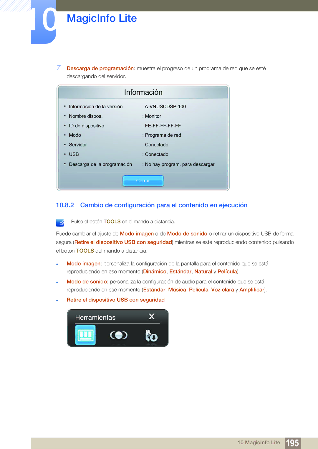 Samsung LH40MEBPLGC/EN, LH55UEAPLGC/EN, LH46UEPLGC/EN Información, Cambio de configuración para el contenido en ejecución 