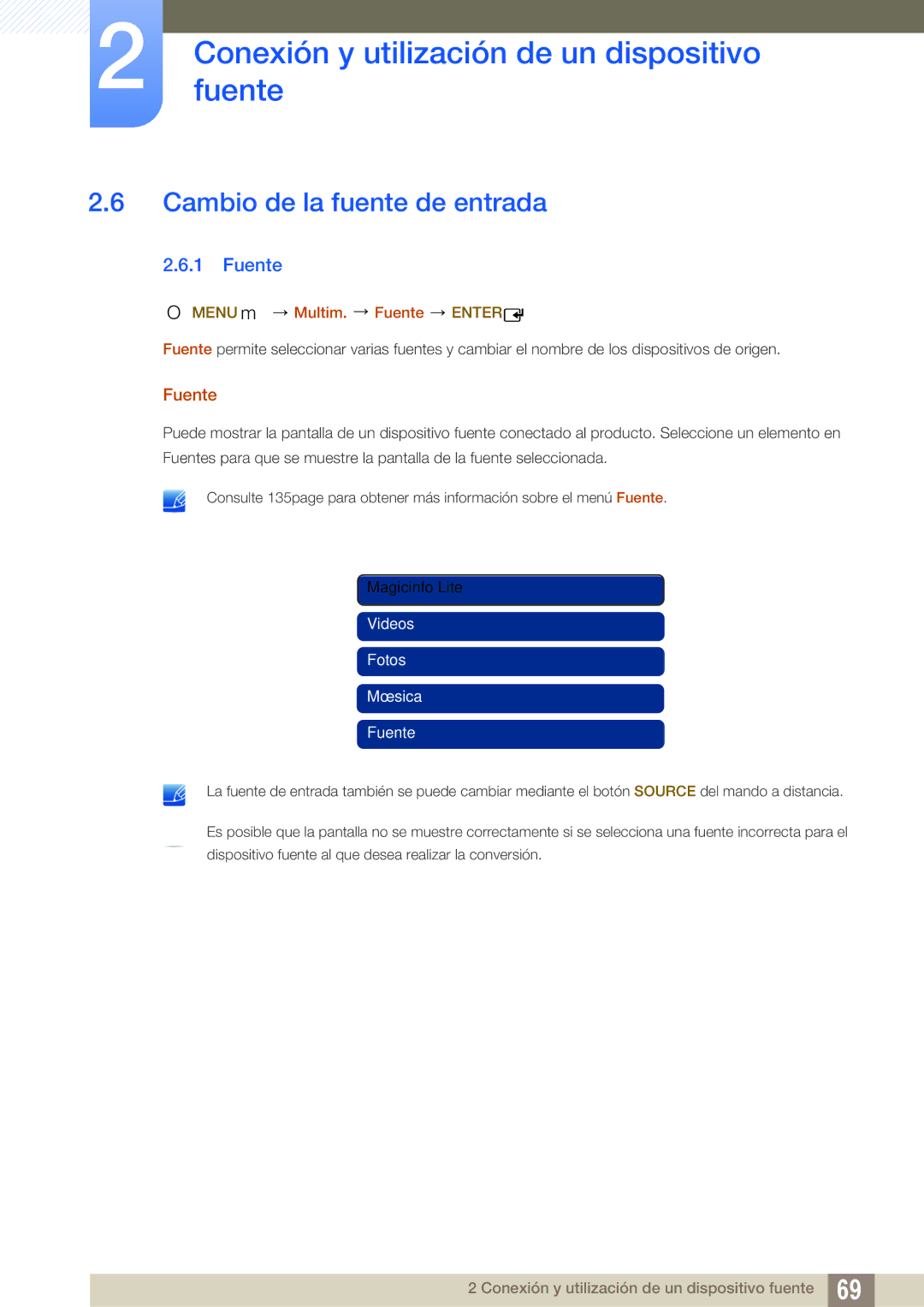 Samsung LH40MEBPLGC/EN, LH55UEAPLGC/EN, LH46UEPLGC/EN manual Cambio de la fuente de entrada, Menu m Multim. Fuente Enter 