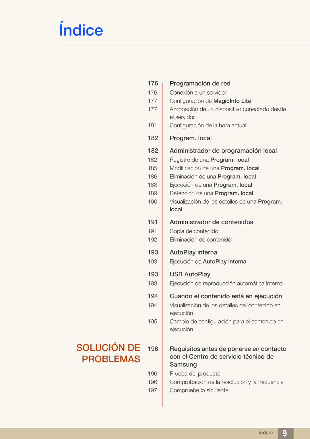 Samsung LH55UEAPLGC/EN, LH46UEPLGC/EN, LH55MEBPLGC/EN, LH55UEPLGC/EN, LH46UEAPLGC/EN, LH46MEBPLGC/EN Solución DE 196 Problemas 